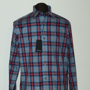 Bugatchi Mens Blue Red Plaid Long Sleeve Button Do